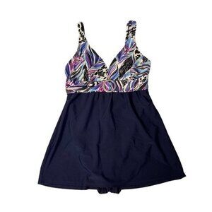 Silhouette Solution One Piece Swimsuit 12L Blue Floral Tummy Control